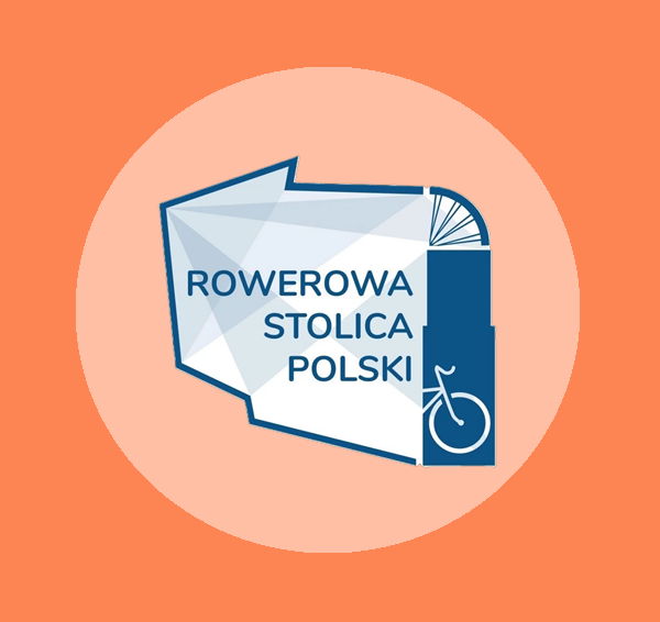 logo rowerowej stolicy polski na pomarańczowym tle