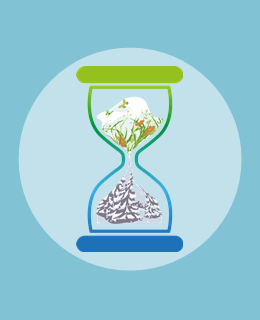 klepsydra w symbolami wiosny i zimy